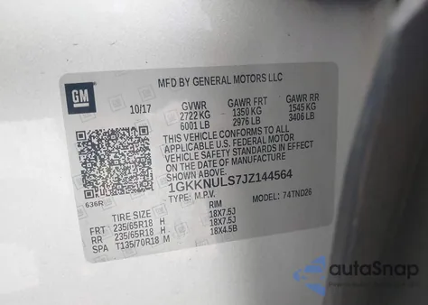 2018 GMC Acadia Slt-1 from USA, damaged, VIN 1GKKNULS7JZ144564